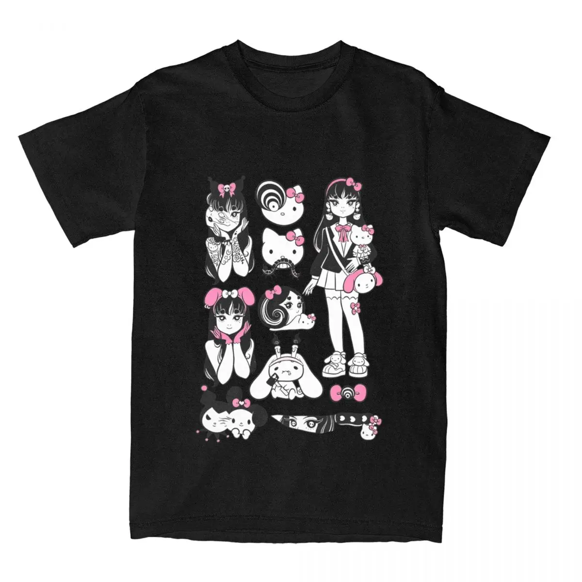 

Футболка Toshiji ITO Tomie X Hello Kitty, трендовая футболка, уличная футболка с короткими рукавами, летнее хлопковое платье сестры с круглым вырезом