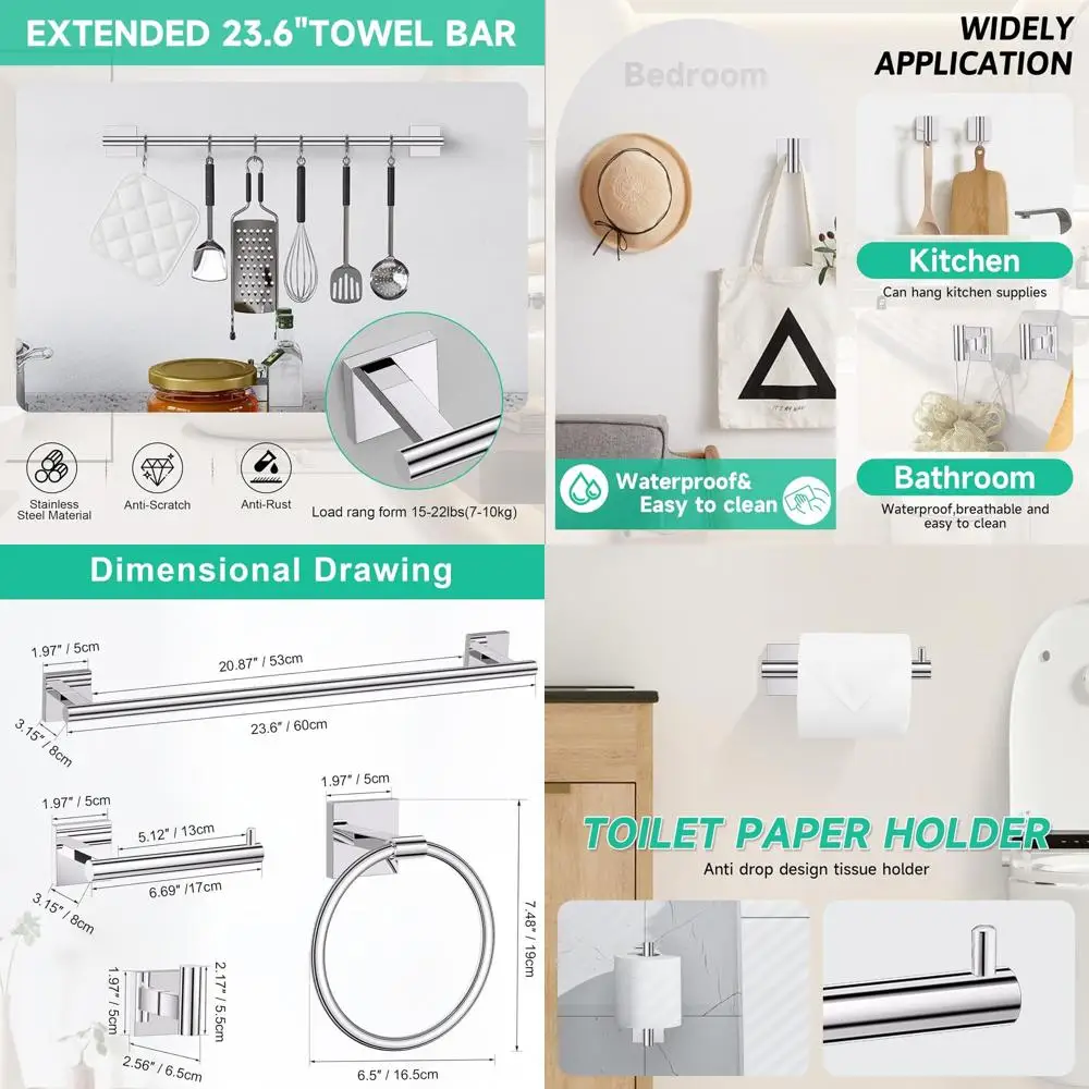 

Stainless Steel 10-Piece Bathroom Hardware Set, 23.6 Towel Bar & Holder, Wall-Mounted Accessories