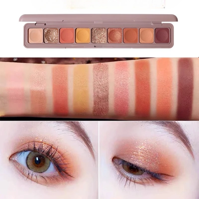 Paleta de sombra de ojos mate brillante, 9 colores, pigmento brillante, sombra de ojos duradera, paletas de maquillaje impermeables, cosméticos, rosa desnuda