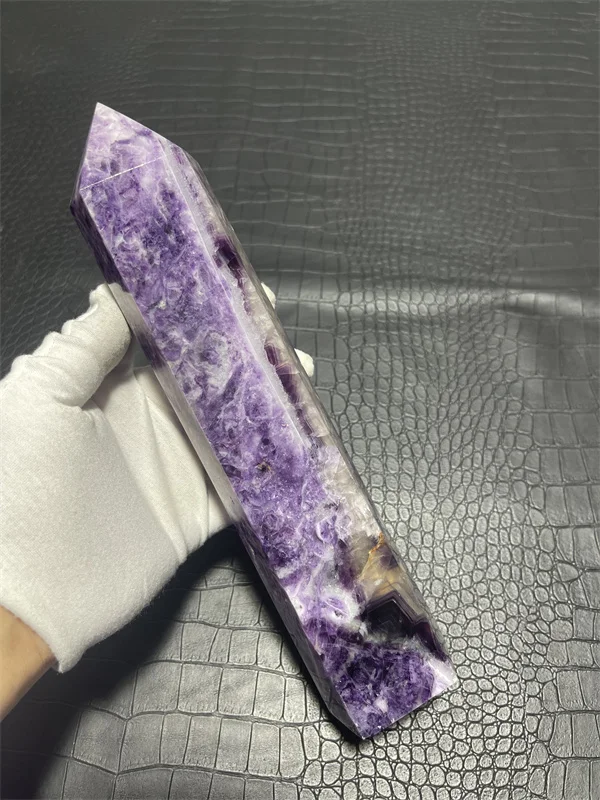 1.66kg large Natural Clear Purple Fluorite Crystal Point Natural Crystal Wand