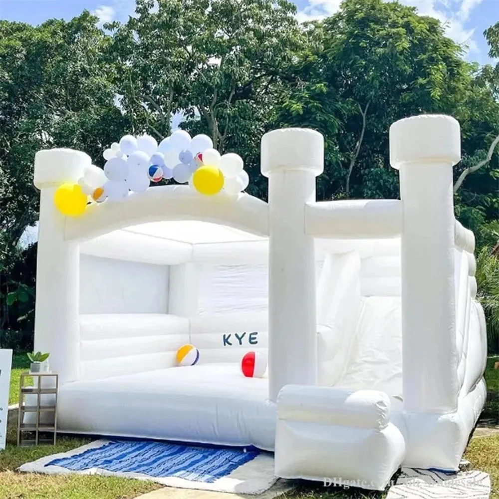 Shipping Free Large White Bounce Inflatable Bouncy Castle With Slide Full PVC Jump House For Kids Birthday Party Wedding