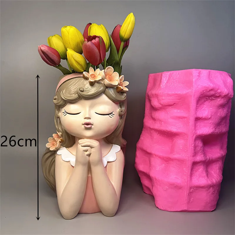 2026 Silicone Mold Cute Girl Flower Pot Can Be Turned into Gypsum Resin Concrete Garden balcony Decoration