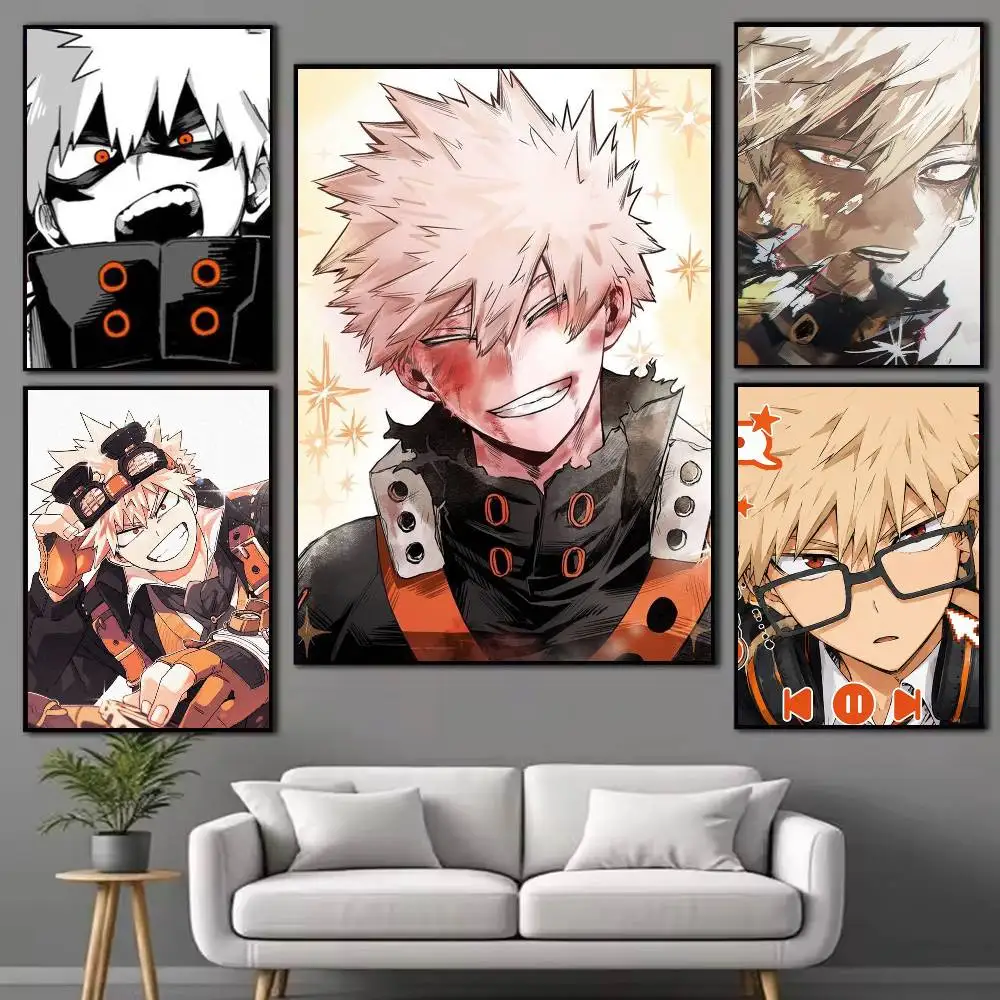 My Hero Academia Katsuki Bakugo Poster Waterproof Wall Art Sticker For Bar Living Room Vintage Decor High Quality Print Gift