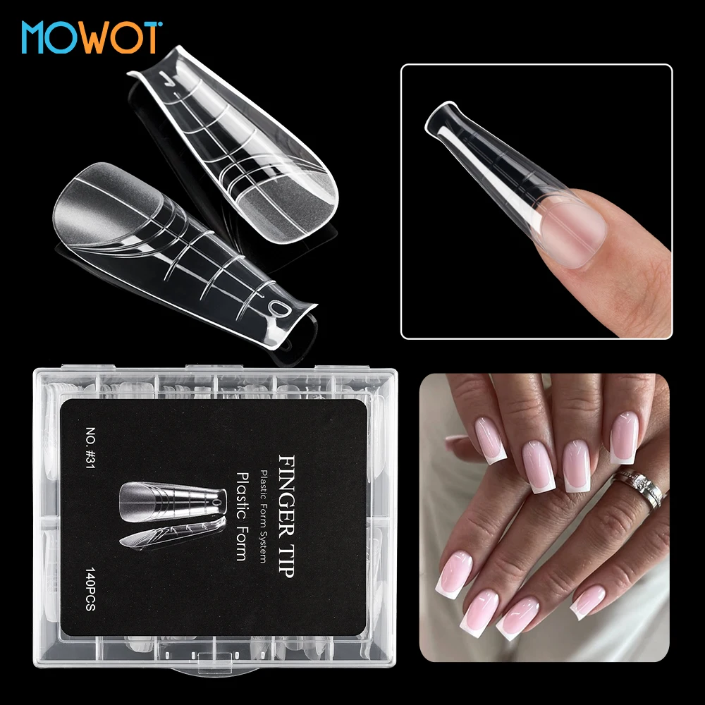 

MOWOT 140pcs Full Cover Dual Forms Nail Molds 14 Sizes Clear Acrylic UV Builder Gel Extension Nail Forms Nail Design Salon Tools