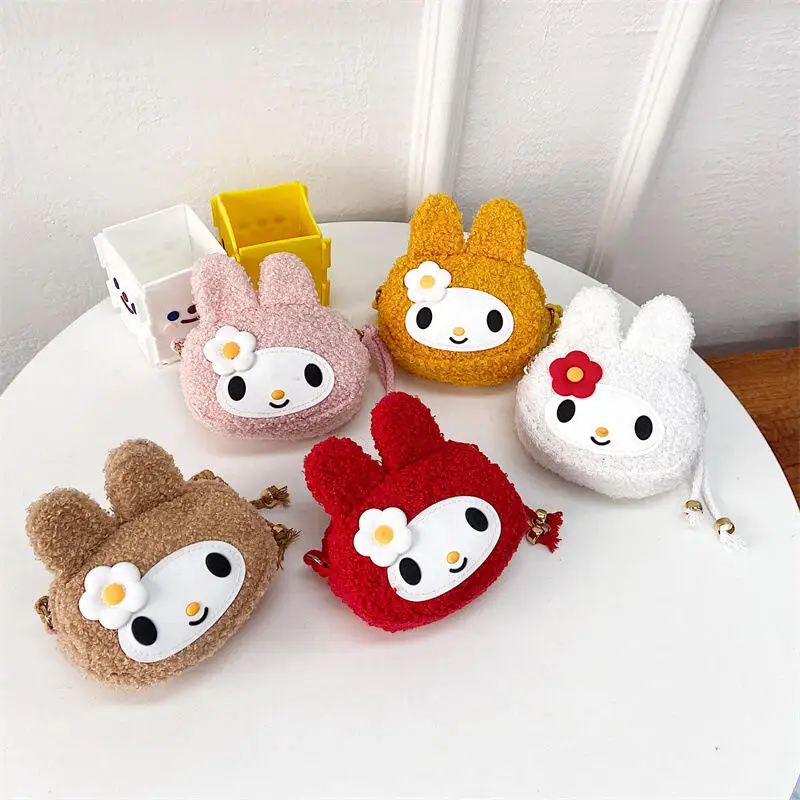Leuke cartoon Sanrio Melody pluche crossbody tas Konijnvormige portemonnee Meisjes modieuze en veelzijdige telefoontas Cadeaugroothandel