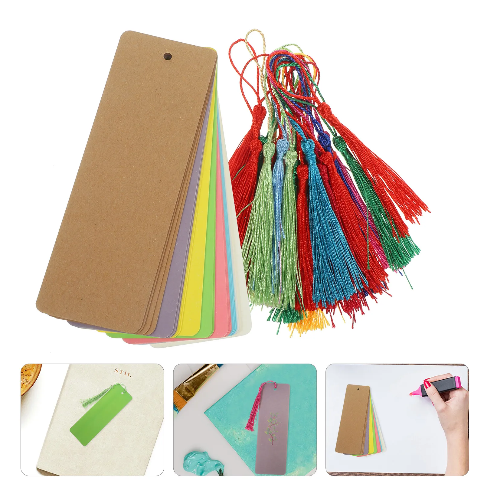 

Набор заготовок для закладок: неокрашенные бумажные закладки для творчества, подвесные закладки с кисточками для росписи, декорирования и рукоделия
