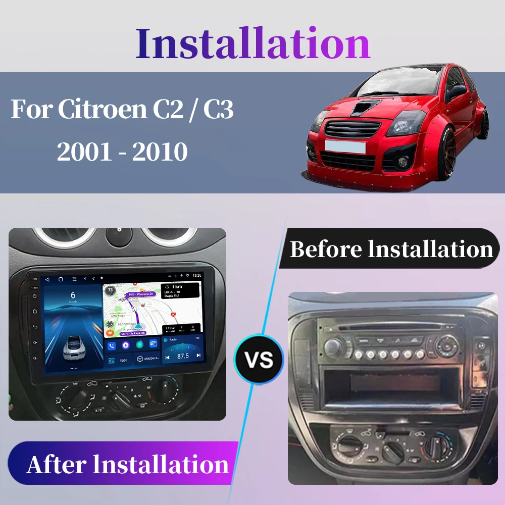 Car Radio For Citroen C2 C3 2001 2002 2003 - 2010 Android Multimedia Player GPS Navigation Carplay QLED Touch Screen Auto Stereo