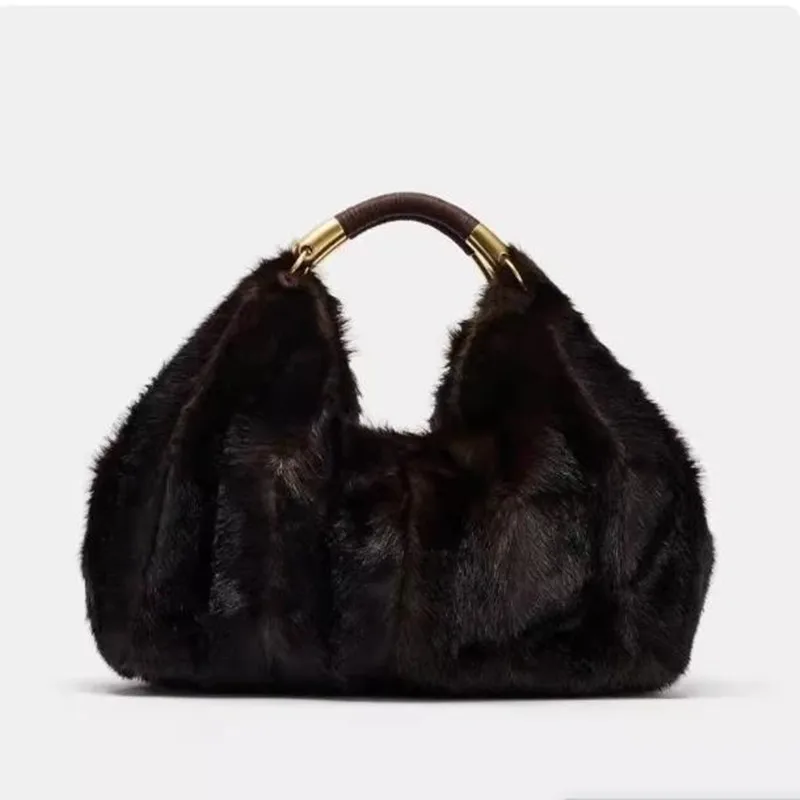 

Женская плюшевая сумка через плечо, сумка на одно плечо, большая вместительная повседневная осенне-зимняя меховая сумка, модная универсальная сумка
