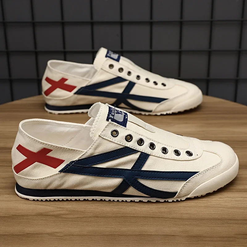 New 2024 Men Sneakers Trendy British Style Breathable Soft Male Sports Shoes Fashion Mesh Running Flats Diagonal switch sho es
