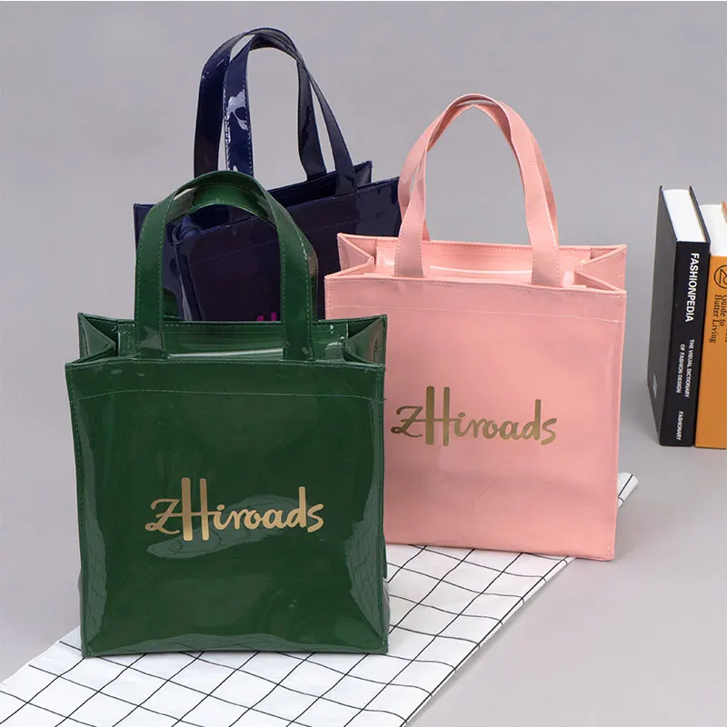 Fashion PVC Women's Reusable Shopping Bag Tote Shoulder Bag with Zipper Eco-Friendly Grocery Bag for Ladies