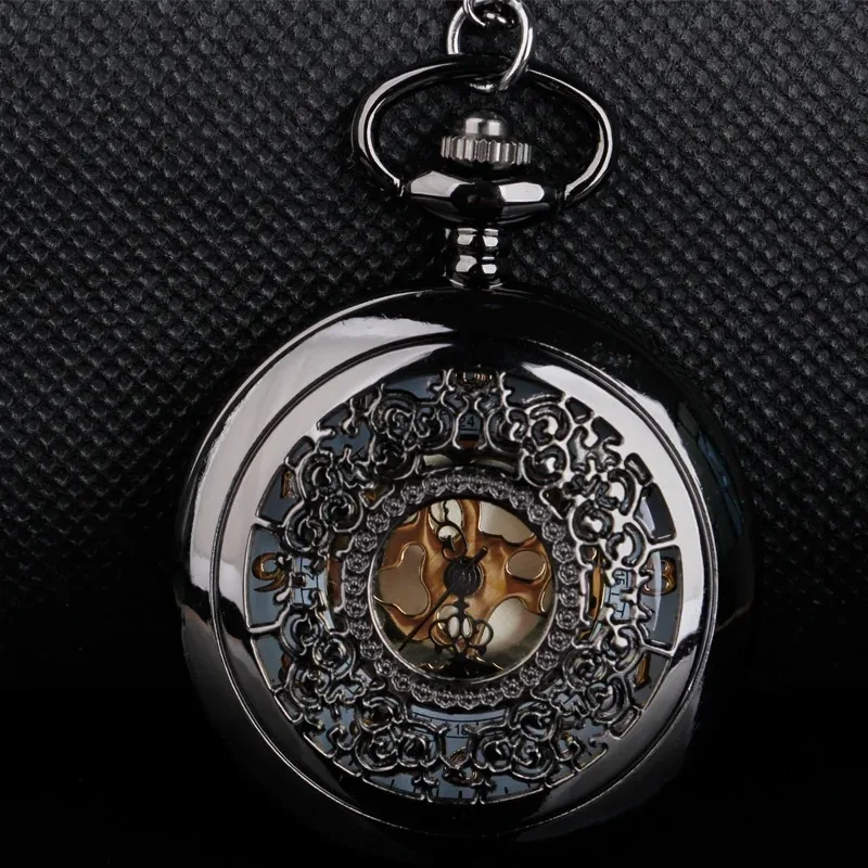 골드 할로우 꽃 검은 석영 주머니 시계 고품질 중립 목걸이 타이밍 펜던트 남성과 여성의 주머니 시계 Renoj