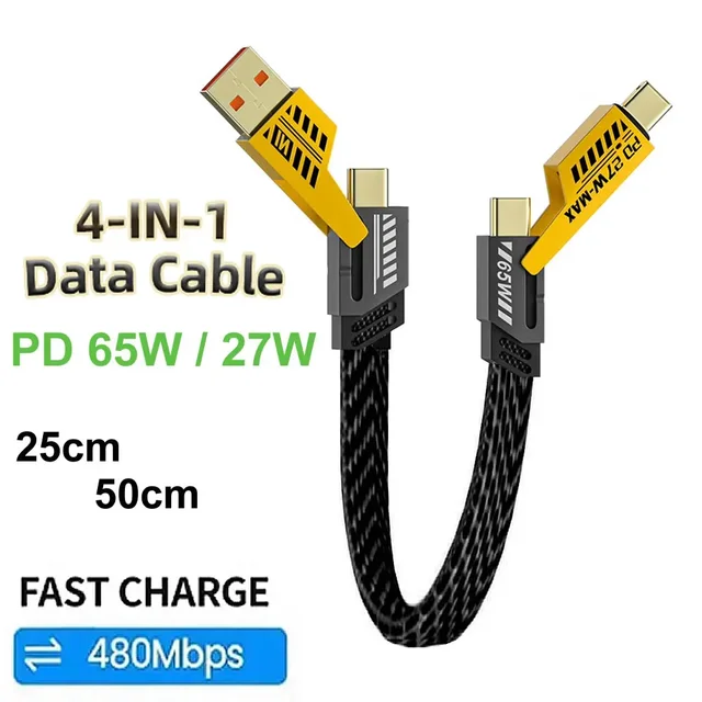 4 w 1 PD 65W Multi USB Data Cable Keychain USB C PD Fast Charging Cord For iPhone 15 14 Max For MacBook Samsung Type C Device