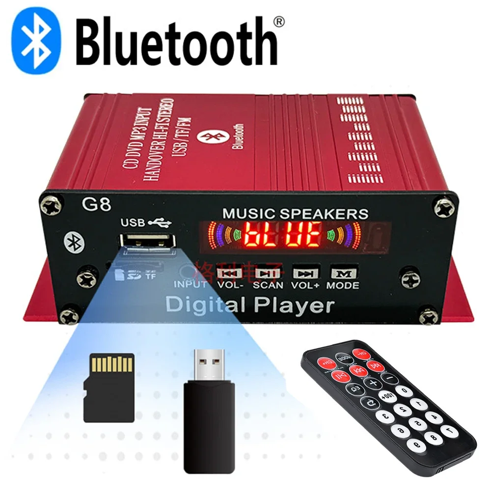 

Audio Amplifier Bluetooth 5.0 Amp Channel 2.0 Support USB TF AUX RCA FM Input Home AV System Stereo Mini Home Power Amplifierser