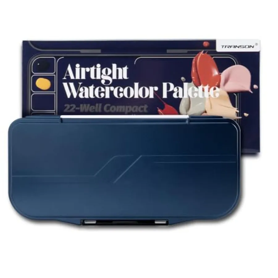Transon Watercolor Palette Folding with Lid 18wells 2 Mixing Areas and 1 Large Mixing Tray Also for Gouache Acrylic Paint Palet