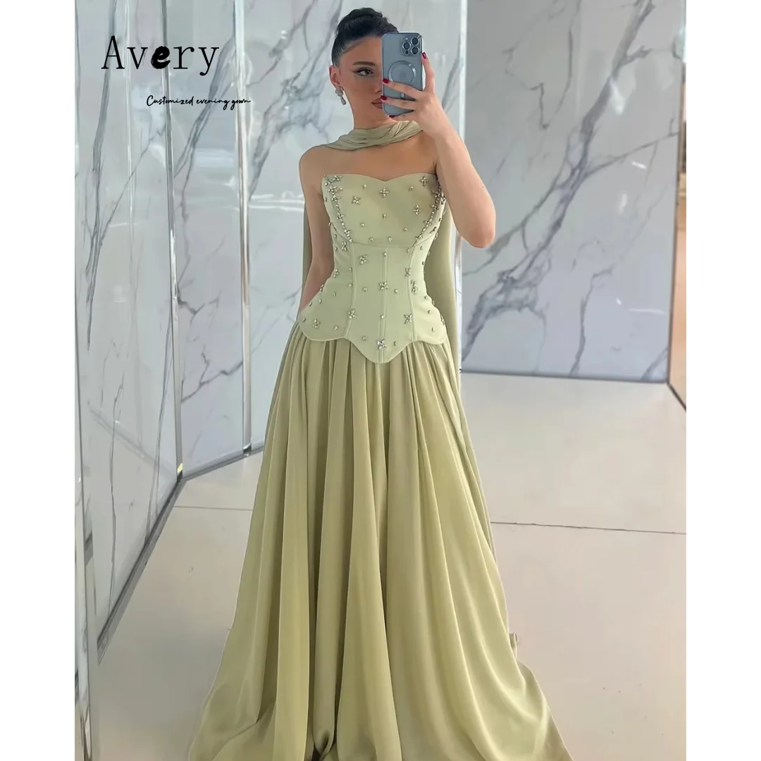 Avery Custom Strass Tube Top ärmellose A-Linie Abendkleider Damen Hochzeitsgast Kleider Luxus 2025, für Party Gala Kleid