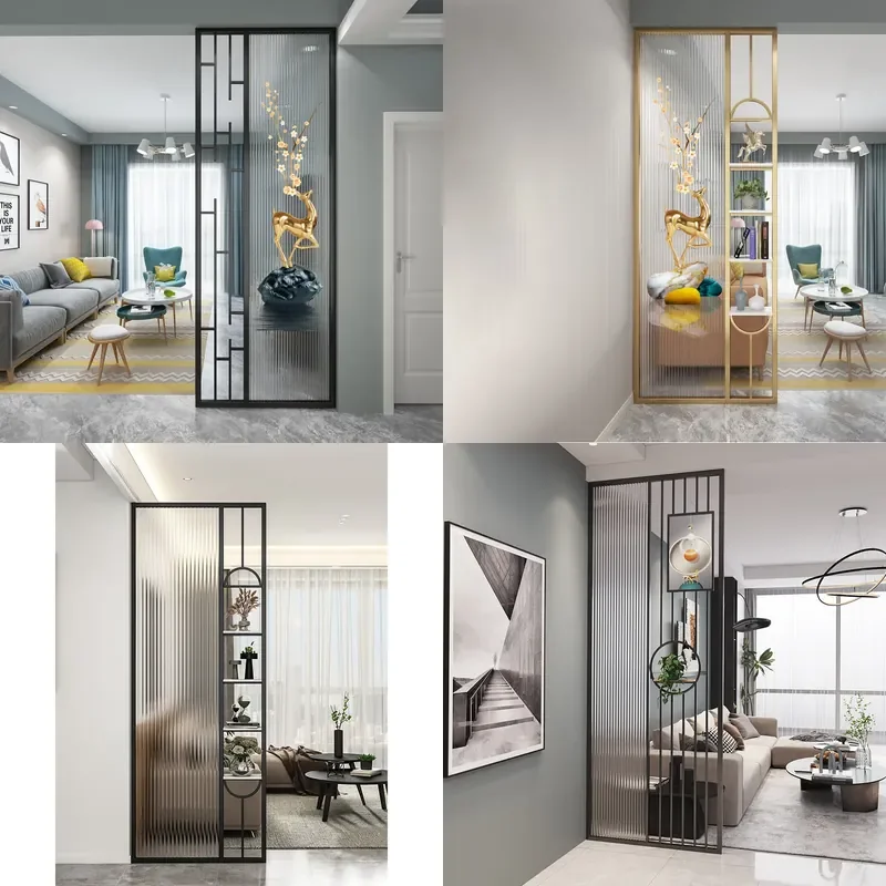 Wrought Iron Changhong Glass Room Divider Screen for Living Room Office Entrance Decorative Partition Wall Light Luxury Style