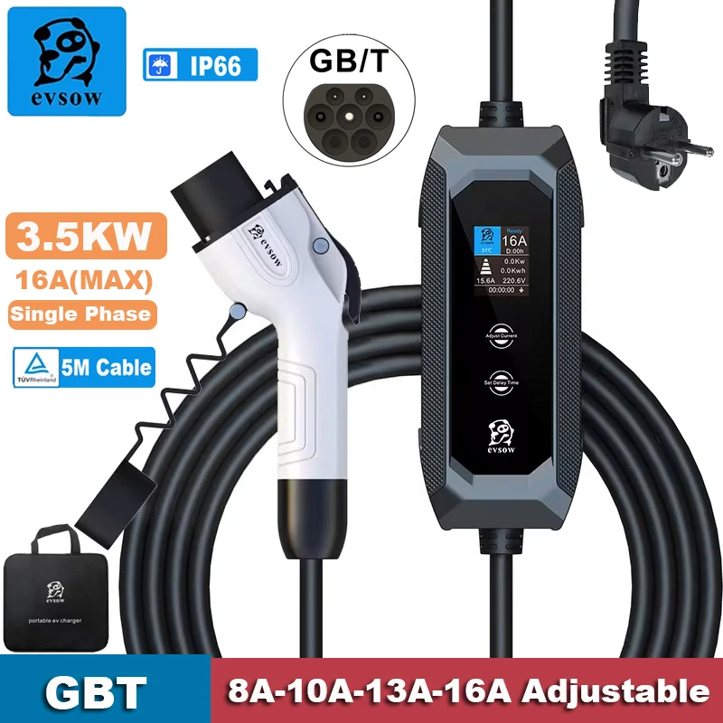 

evsow EV Charger GBT 3.5kW 16A 1Phase Electric Car Charger Adjustable Current&Set Delay Charging Time Electric Vehicle Charger
