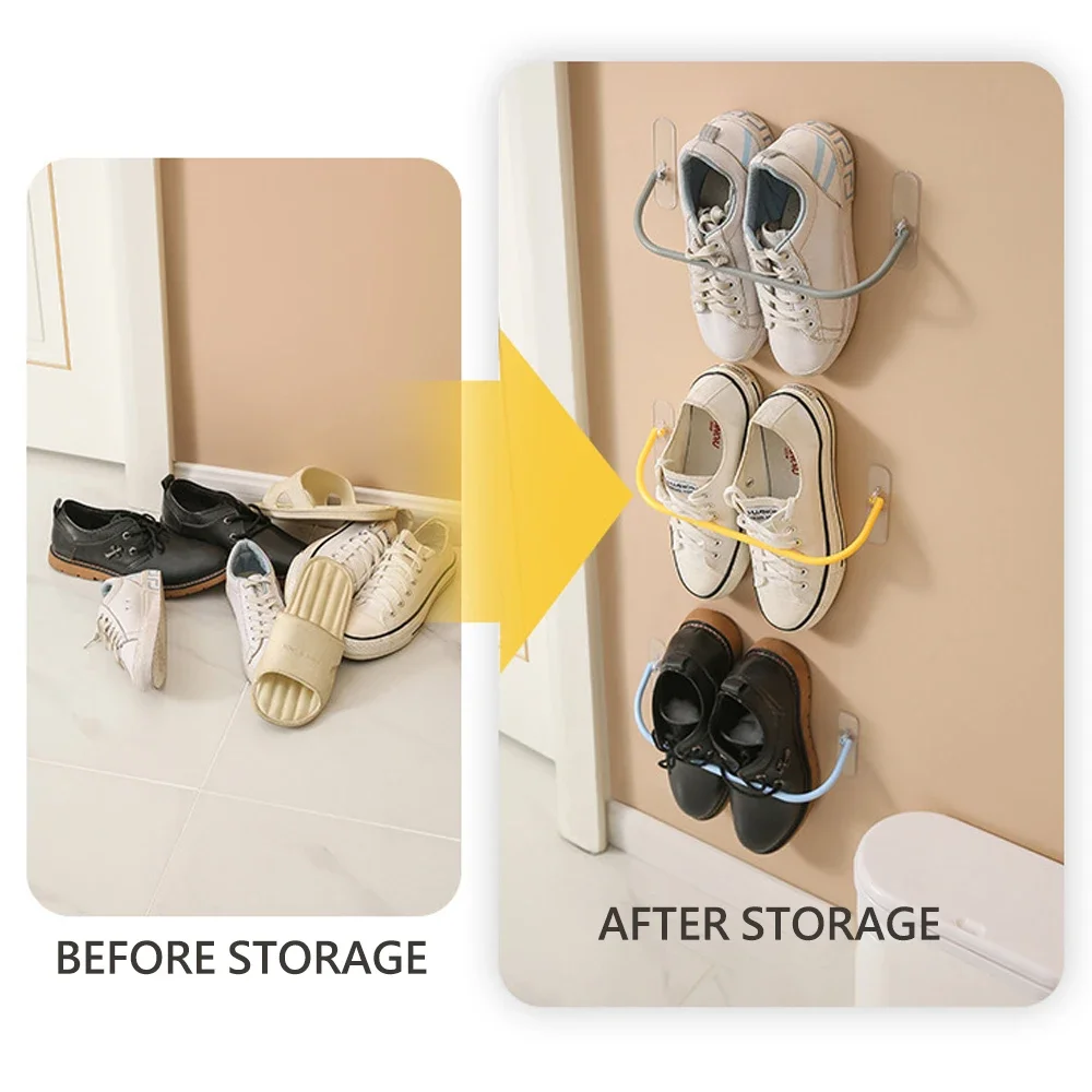 4PCS Wall-Mounted Shoe Rack Simple Bathroom Slipper Hook Holder Shoe Organizer Drying Storage Drain Hanger for Home