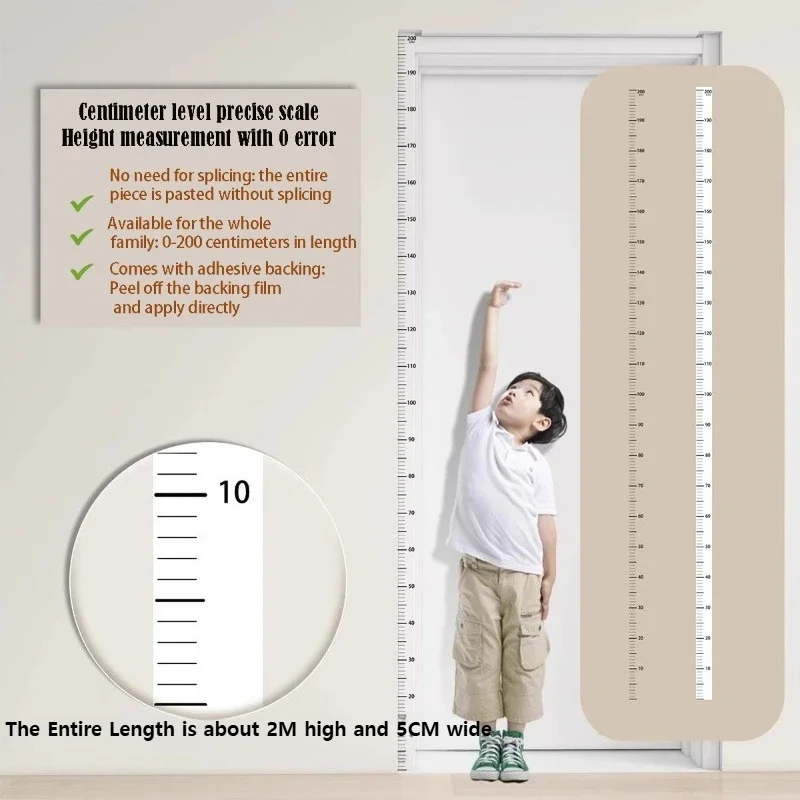 2m x 5cm Wall Height Measurement Card, Durable PC Material, Writeable & Removable, Easy-to-Read Room Wall Decor