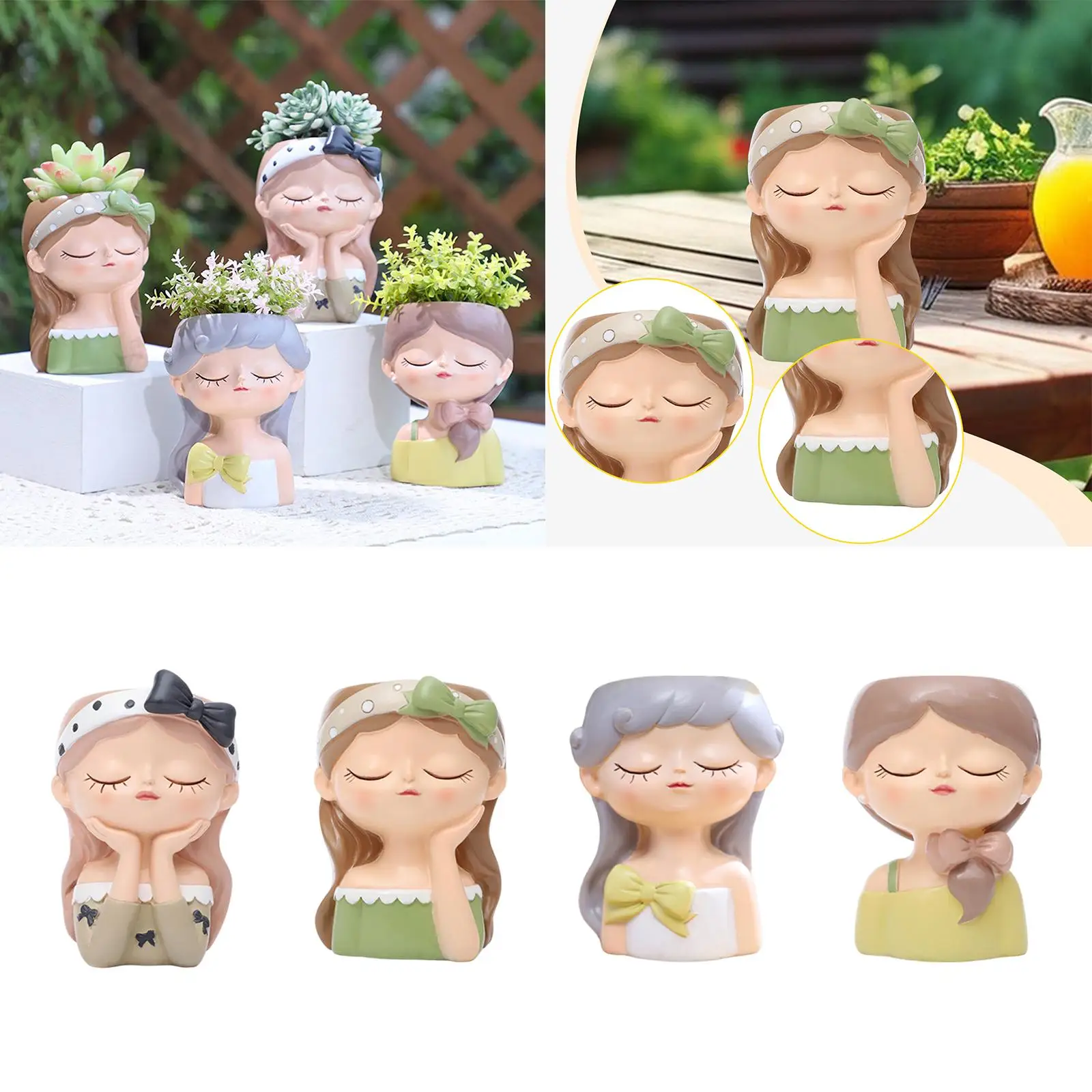 Girl Flower Pot Flowerpot Plant Container for Desktop Indoor Outdoor Office