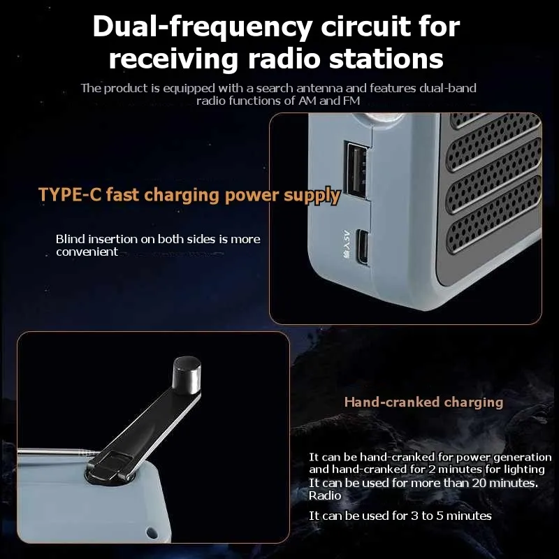 

AT02-Multi-Functional Emergency Hand Crank Radio Light- Portable Survival Gear For Outdoor Exploration