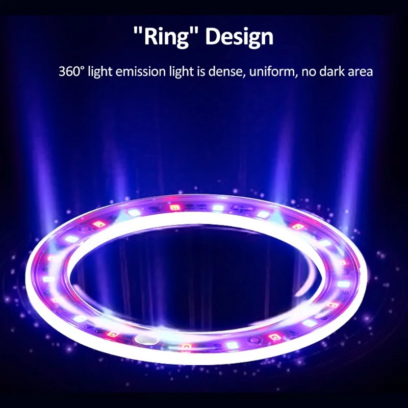 LED Grow Lights Full Spectrum Plant Lamp With 20 LEDs 8H/12H/16H Timer 5 Dimmable Levels Height Adjustable USB Angel Ring Lamp