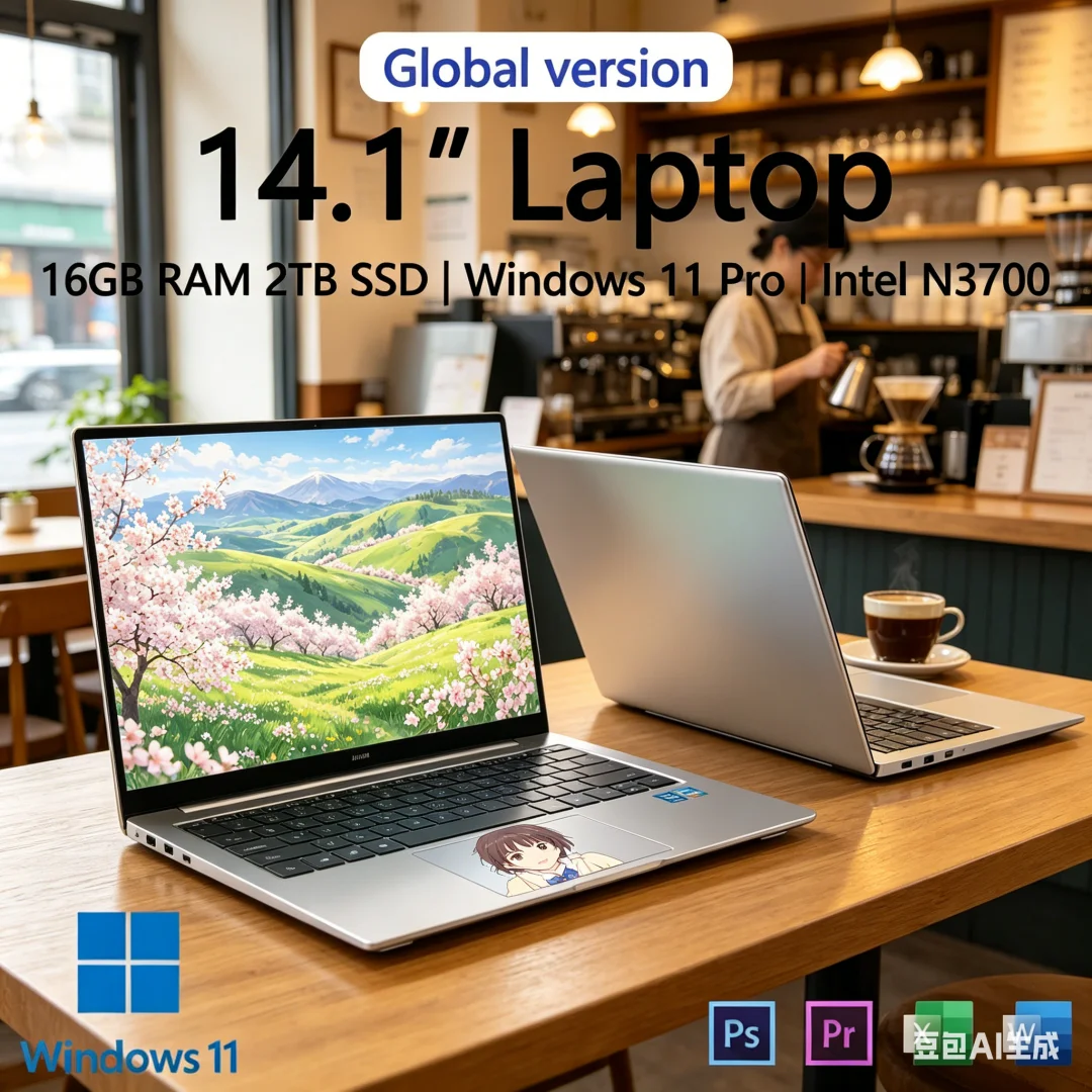 All-Round Ultra Slim Laptop 14.1" 16GB RAM 2TB SSD Intel 4405U Gaming PC 1920*1080 Display Office Study Computer PC Windows 11