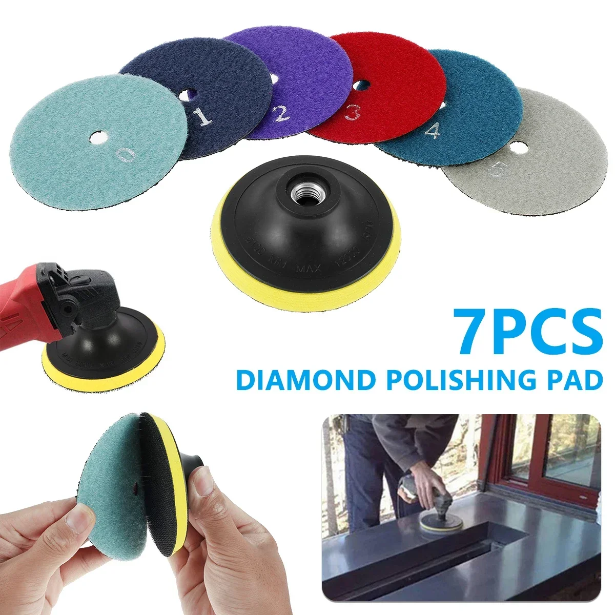 7pcs 4 Inch/100mm Diamond Polishing Pads Dry Polishing Kit 30-3000 Grit Diamond Grinding Pads with M14 Backer Pad Polishing