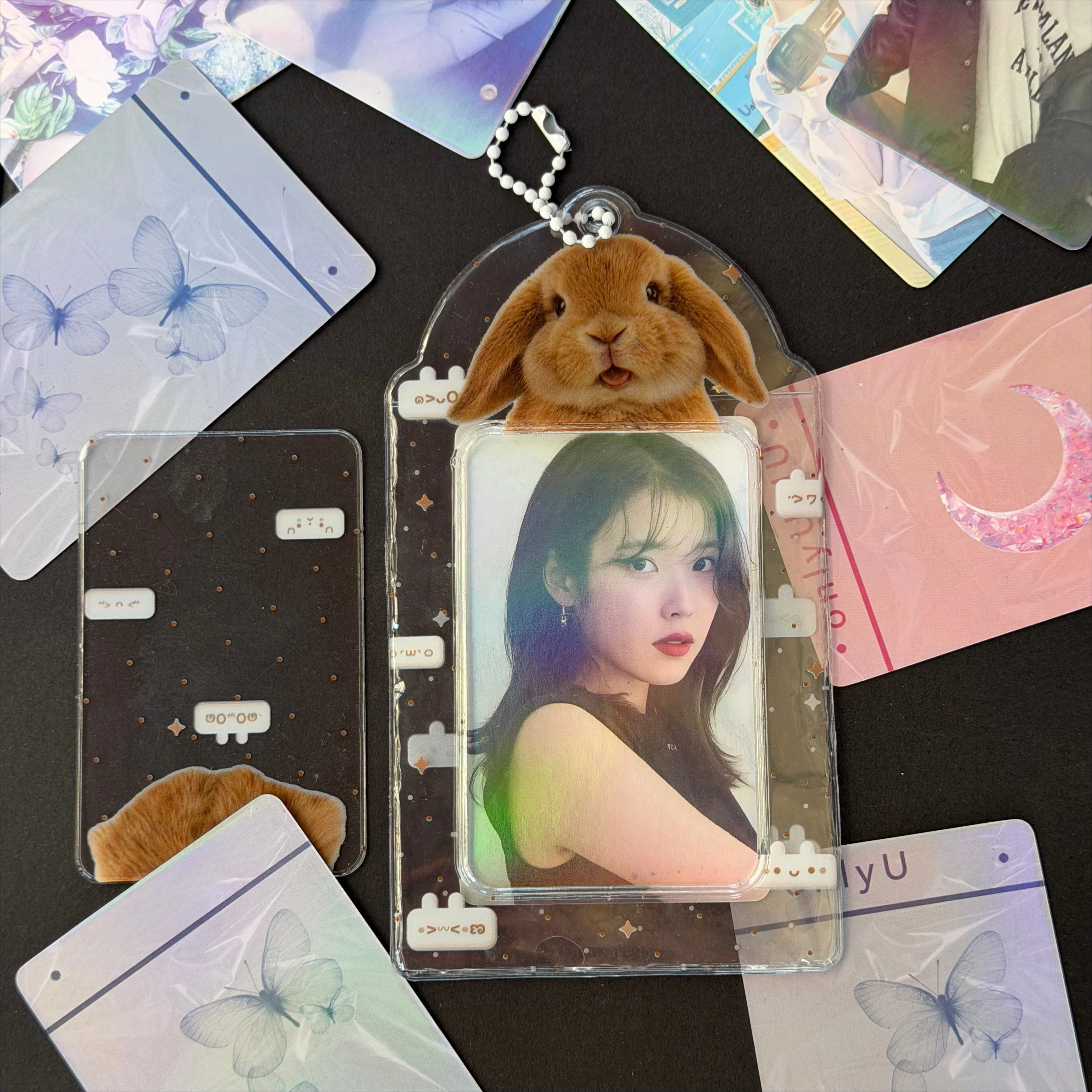 3 Inch Cute Bunny Print Card Holder Girl Kpop Photocard Protector Bag Card Case Display Pendant