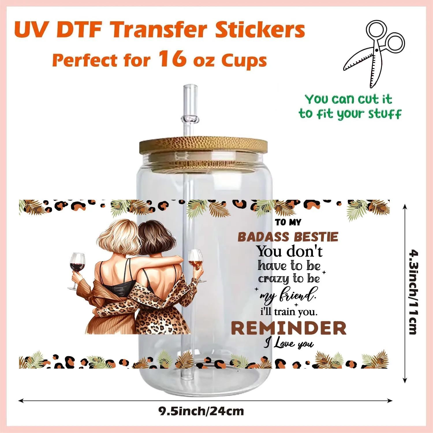 1/5PCS Best Friend BFF Rub On 16oz Uvdtf Sticker waterproof DIY Decals 3D transfers uvdtf tumbler stickers 16oz uv dtf cup wraps