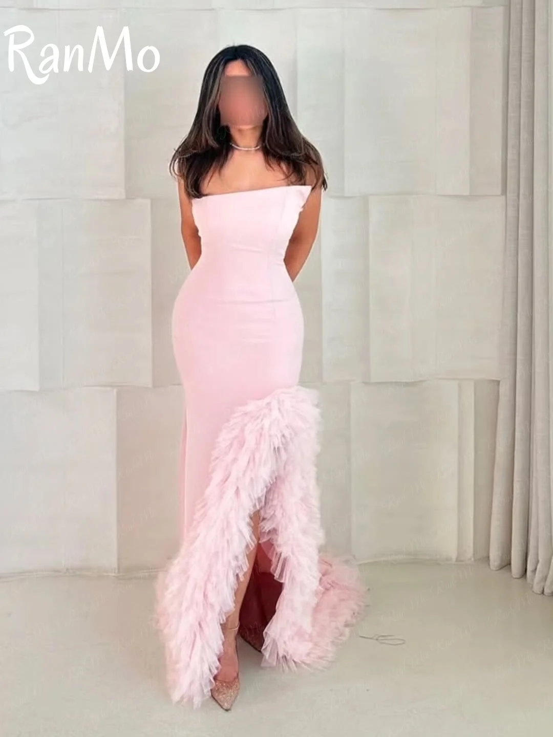 Ranmo 2025 платья для выпускного вечера без рукавов длиной до пола, розовый тюль, вечерние платья по индивидуальному заказу, бальное платье, Саудовская Аравия, платья de noiva