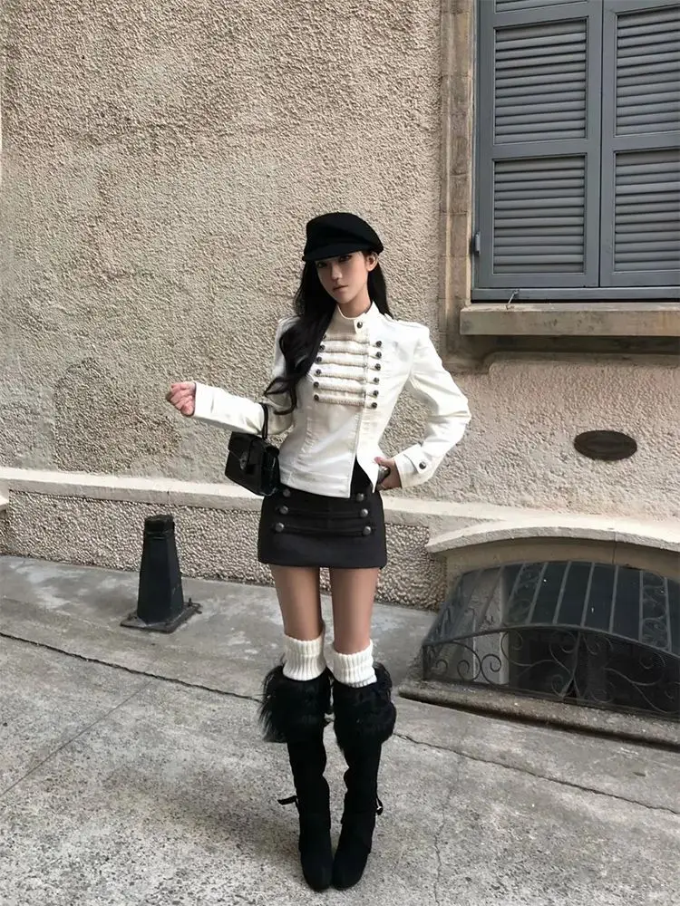 Jacket Knight Style Women's Autumn New Half-body Double-breasted Short Skirt Two-piece Set Retro Design Sense Niche