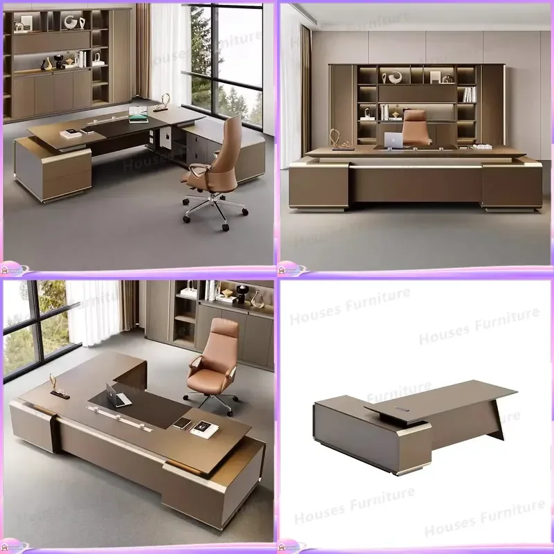 Modern Expandable Executive Desk Steel Frame Wooden Panel Office Table for Boss President Manager Simple Home Workstation
