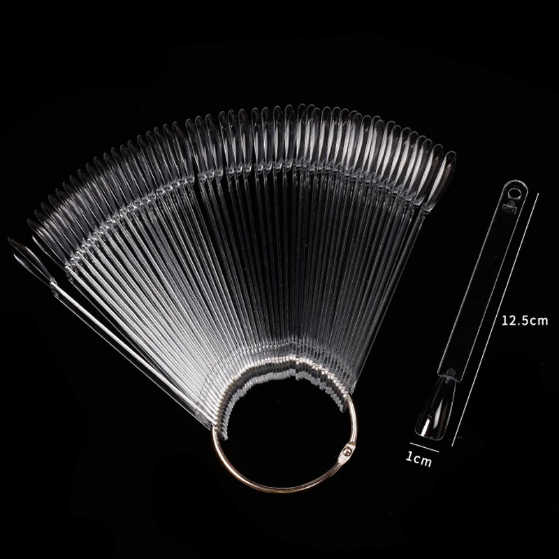 50 pçs dicas falsas para exibição da arte do prego claro natureza preto acrílico ventilador swatch gel unha polonês mostrando prateleira prática manicure ferramenta