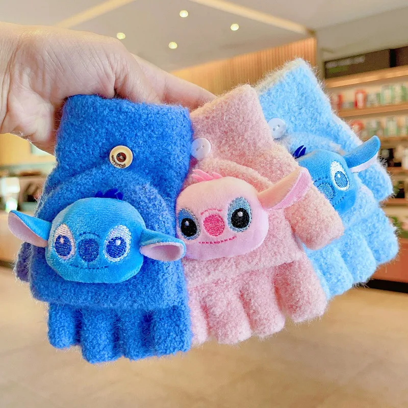 Cute Disney Stitch Gloves Fashion Cartoon Angel Autumn Winter Warm and Windproof Finger-separating Child Gloves Boys Gifts Gifts