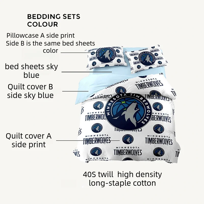 TimBerwolves  Four Piece Set Pure Cotton 2024 New Three Piece Set Bedding Summer Accepts Drawing Customization