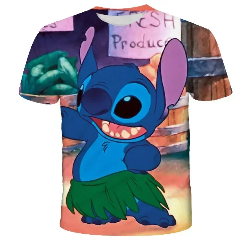 Disney stitch 3d impresso camiseta crianças dos desenhos animados camiseta moda casual harajuku secagem rápida respirável topo camiseta