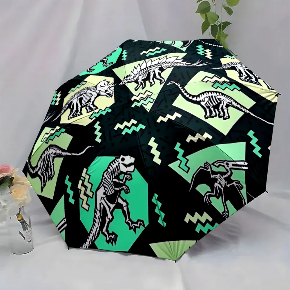 1PC Dinosaur Skeleton Pattern Umbrella for Unique Style Print 8 Iron Ribs Folding Umbrella Auto-Open Fashion Sunshade