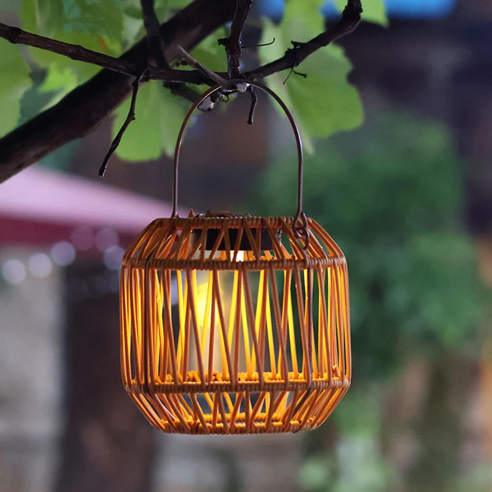 

Solar Powered Rattan Weaving Chandelier Waterproof Hollow Out Suspension Light LED Hand Knitted Rattan Chandelier for Home Decor