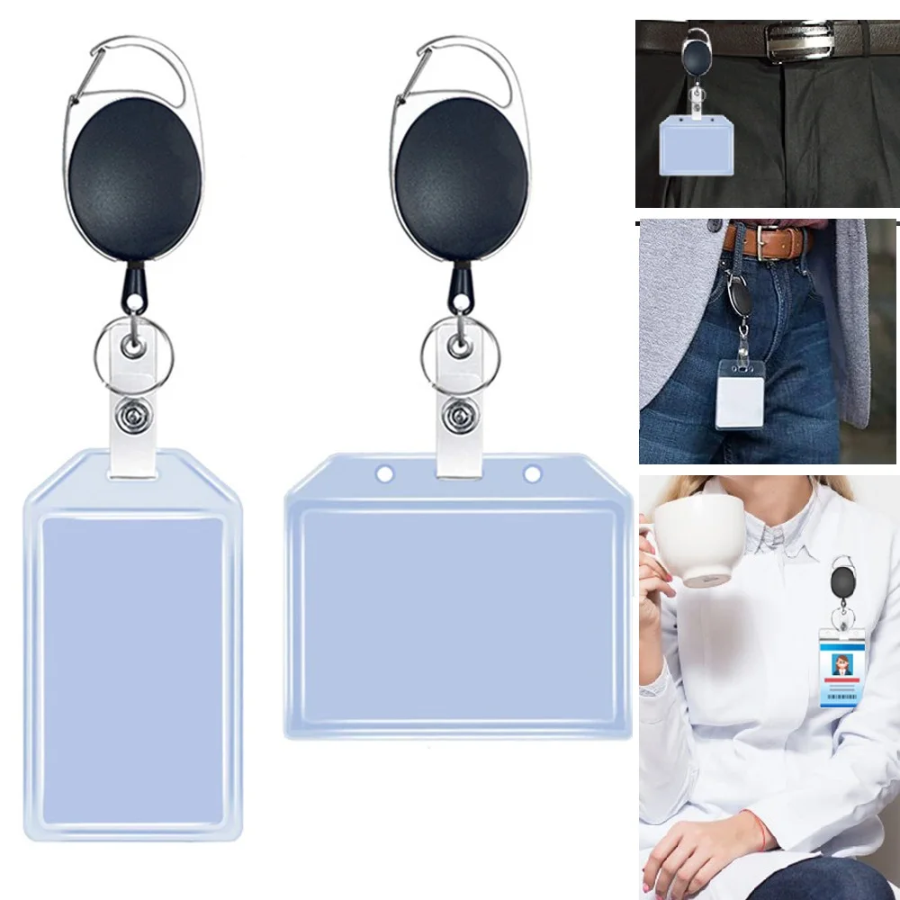 1set Waterproof Transparent PVC Badge Holder with Buckle Clip Badge Reels Retractable Hospital Student ID Name Card Holder Cover