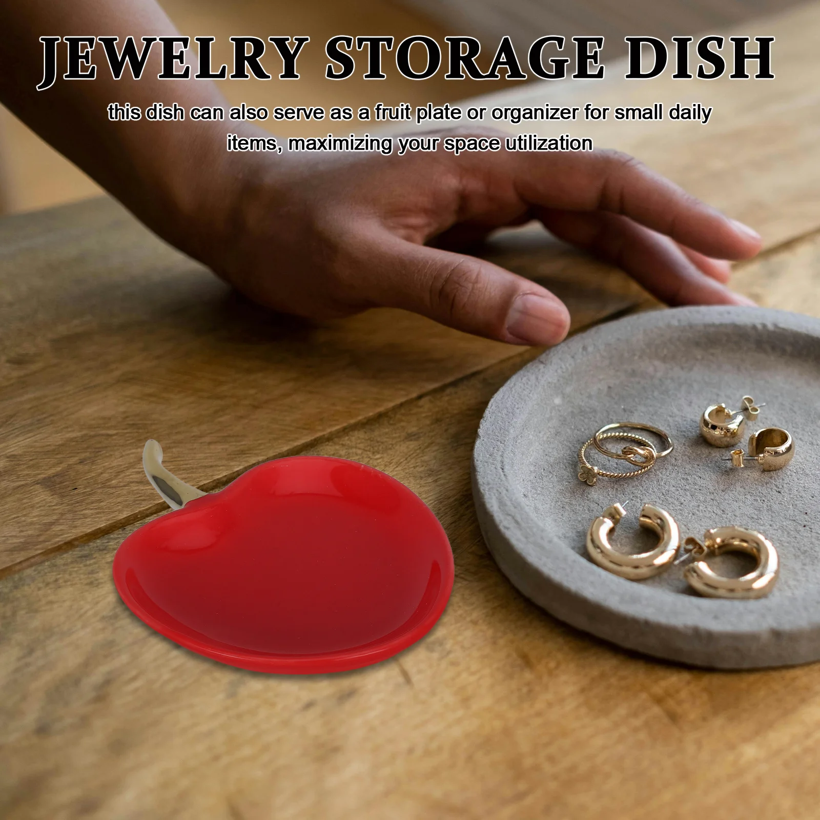 

Керамическое блюдо для хранения ювелирных изделий, красное яблоко, декоративный органайзер для туалетного столика, лоток, кольца, серьги, парфюмерные ключи, держатель для ювелирных изделий для женщин