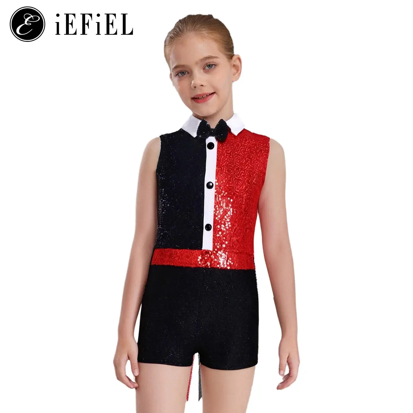 

Girls Ringmaster Circus Show Stage Performance Costume Sequins Button Down Leotard Tuxedo Tailcoat Halloween Carnival Dress-up