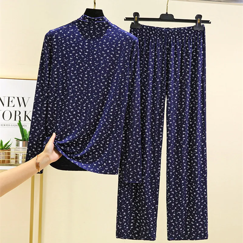 

Spring Autumn Home Wear Women's Pajamas Long Sleeve Sleepwear Trouser Sets Casual Printed Modal Night Wear Female Pyjamas