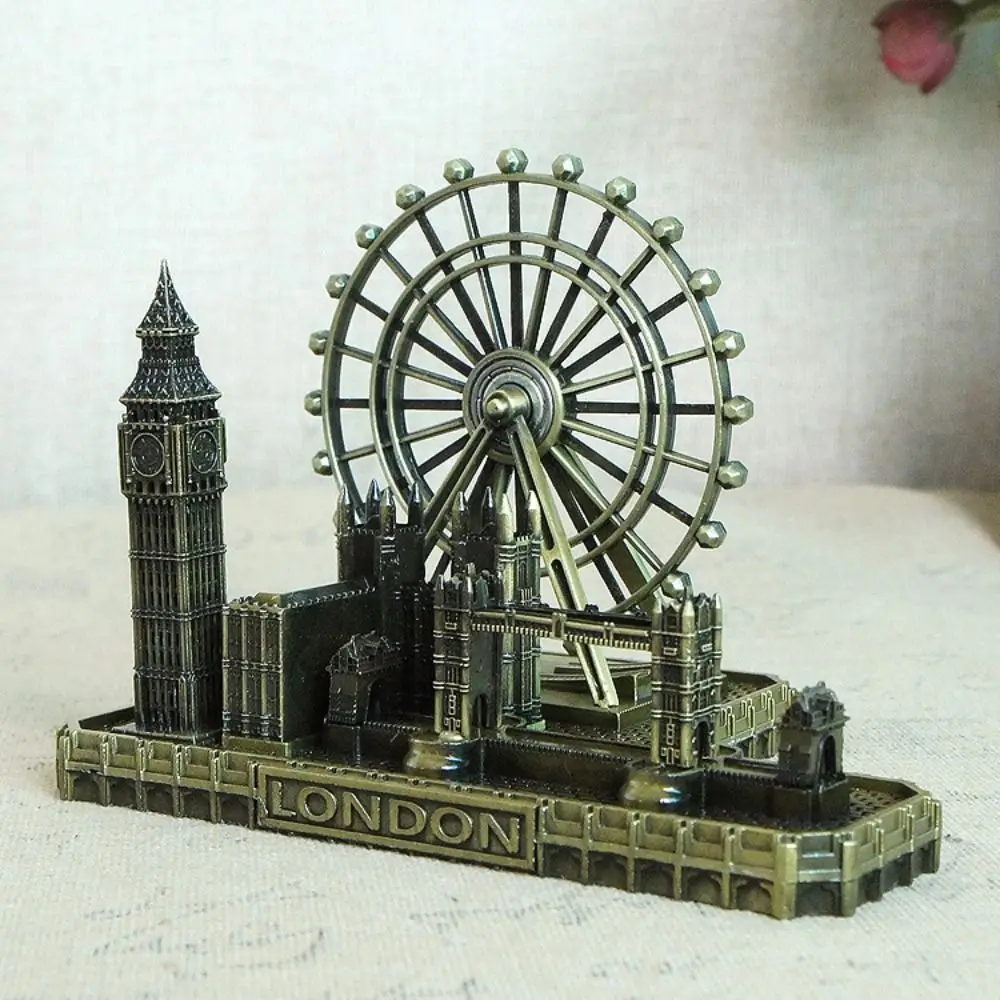 

Metal London Eye Big Ben Tower Bridge Retro Creative London Group Buildings Vintage Simulated City Figurine Photography Props