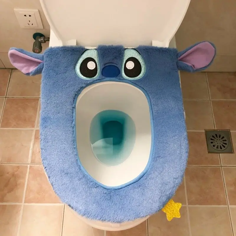 New Cute Plush Toilet Seat Cushion, Anime Disney Stitch Angel Household Toilet Cover Gasket, Cute Shark Plush Warm Pads