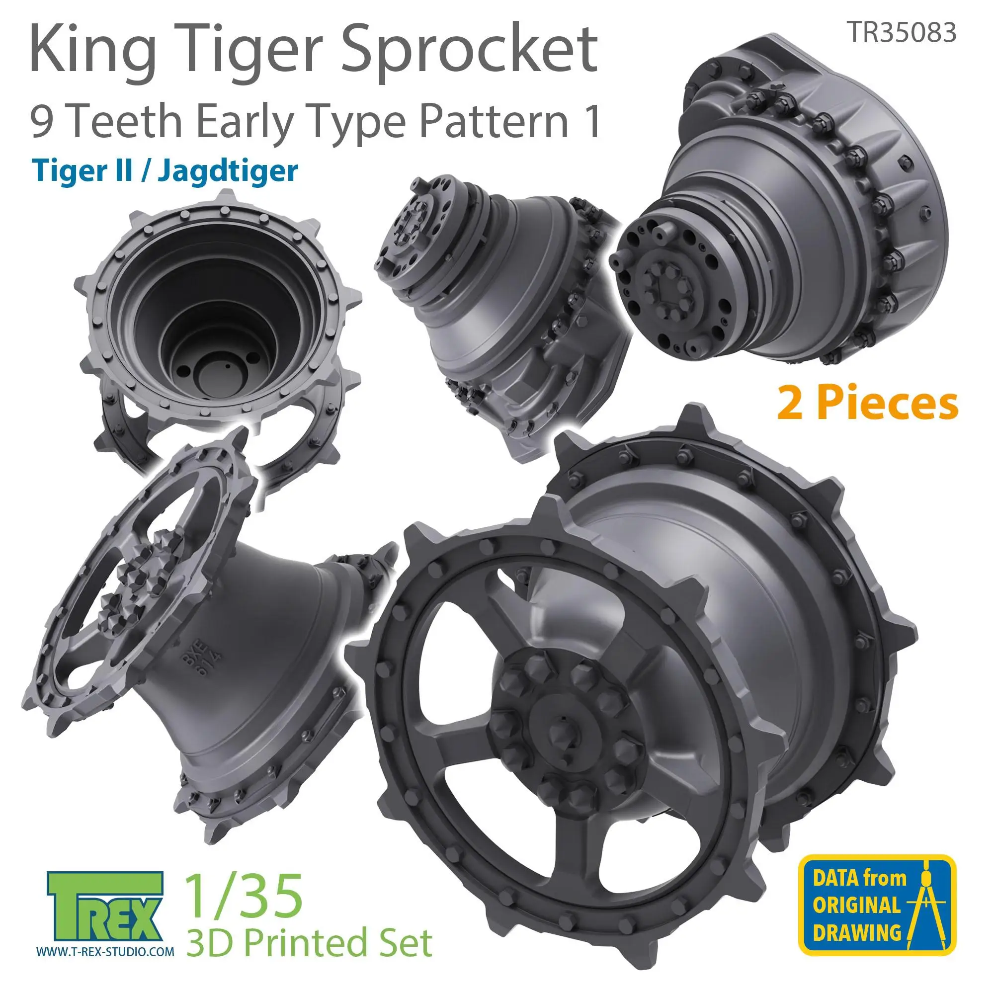 T-REX 35083 1/35 KingTiger 9 Teeth Sprockets Early Type Pattern 1 (2 pieces)