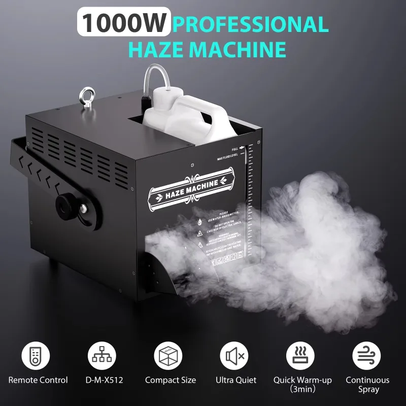 1000W Water Based DMX Haze  Wireless Remote Mist Fogger for DJ Wedding Low Lying Stage Atmosphere Effect Gear