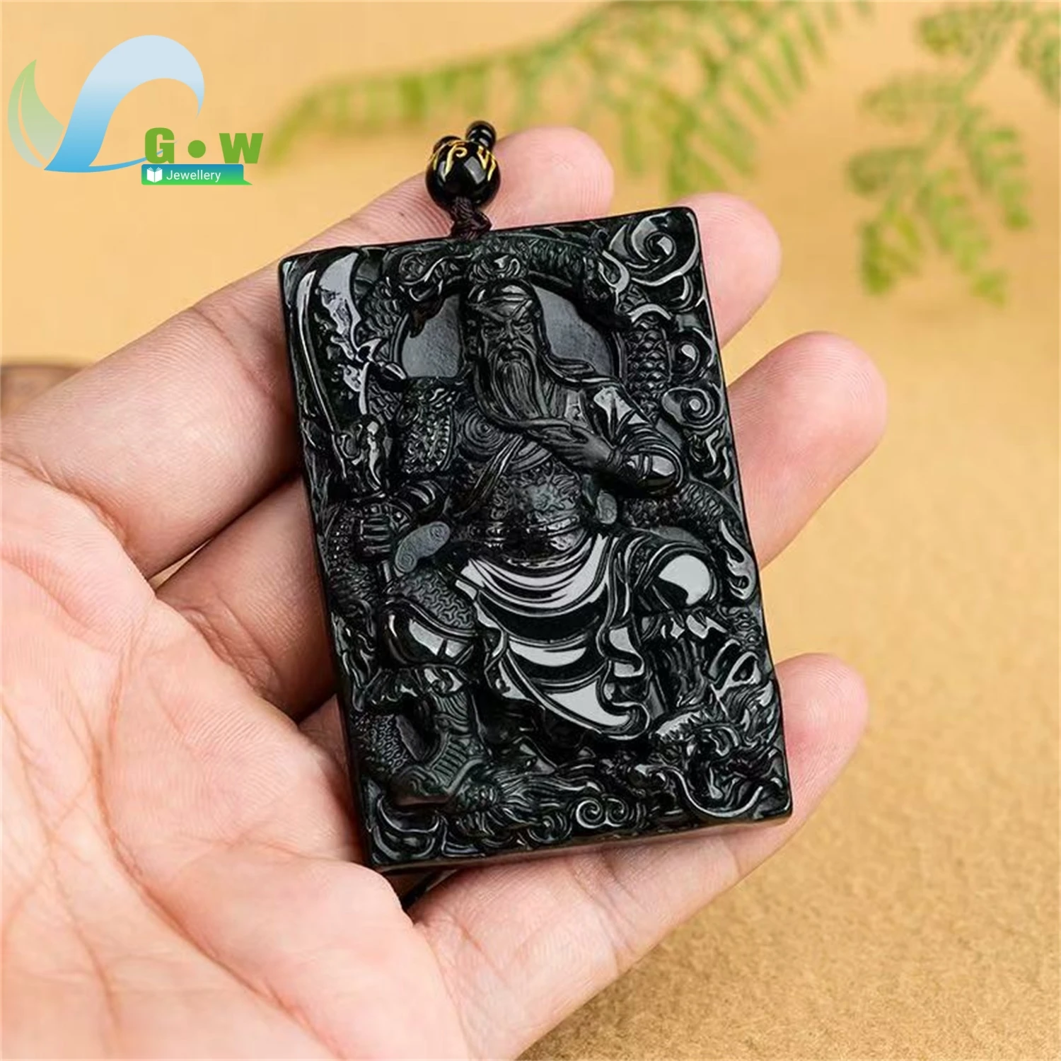 Natural A Grade Black Jadeite Dragon Guan Gong Pendant Icy Carved Hanging Ornament Unisex Exquisite Retro Jewelry Gift