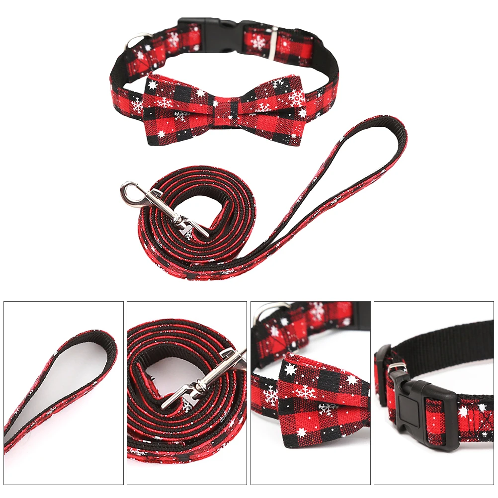 

2Pcs Xmas Pet Collar Set Handmade Adjustable Bow Tie Collar Christmas Dog Cat Necklace Neck Chain Pet Neck Chain