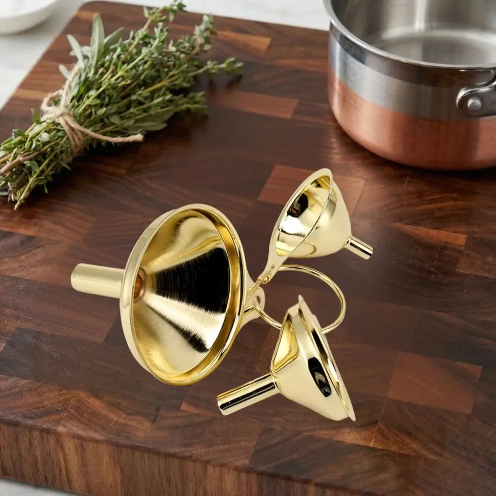 3 Pieces Gold Kitchen Funnel Set Small Food Grade Stainless Steel Funnel Narrow Valve Rod Metal Mini Hopper Liquid Transfer